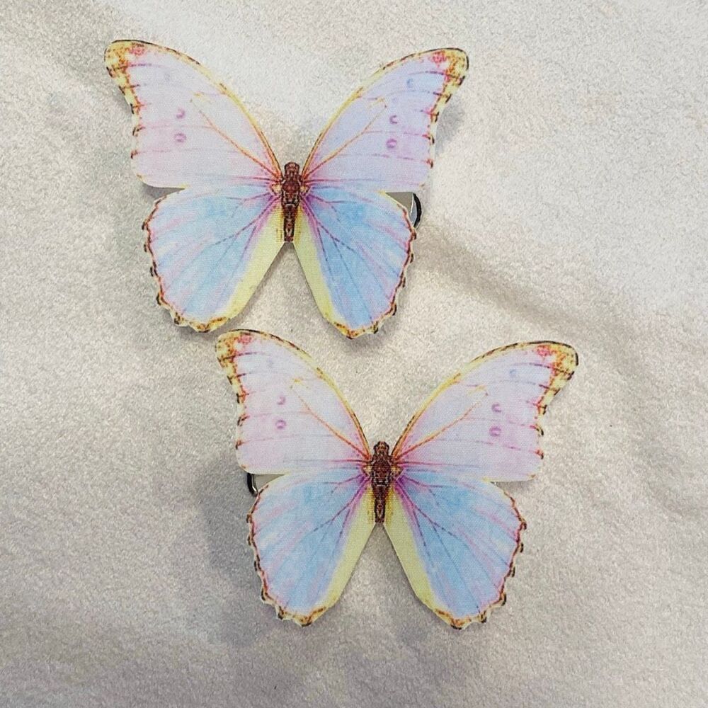 NWOT Etsy Handmade Silk Butterfly Hair Clips Set Of 2 Blue Combo Size 2"